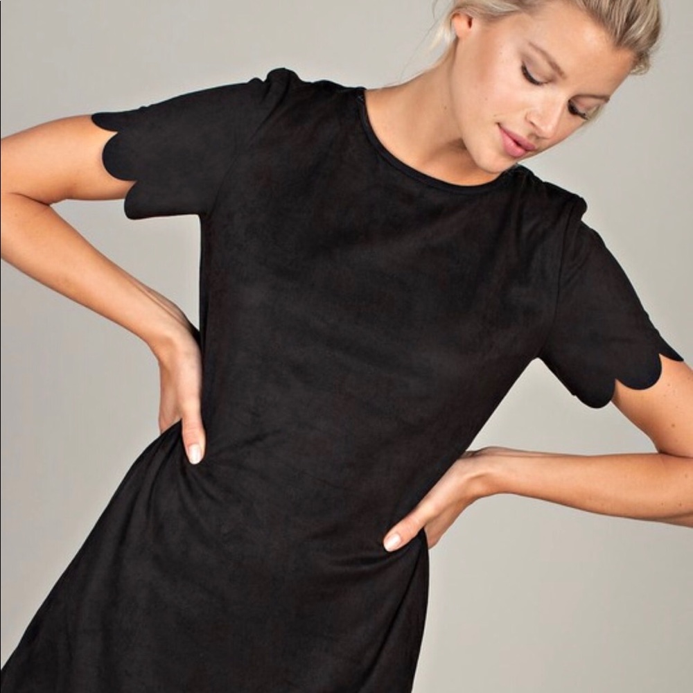 Black Dress with Scallop Hem and Sleeves